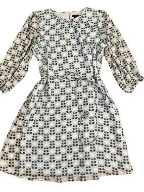 Ann Taylor Women’s Floral Tile Belted Shift Dress Size 10 Blue Green Mini Lined
